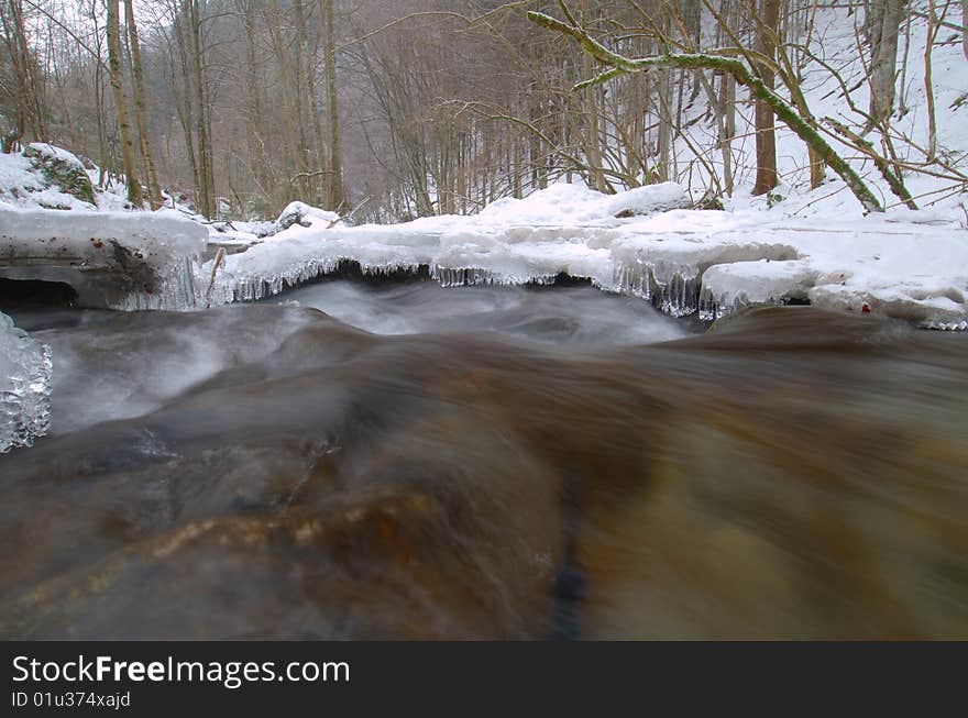 Icy Stream In The Mountains