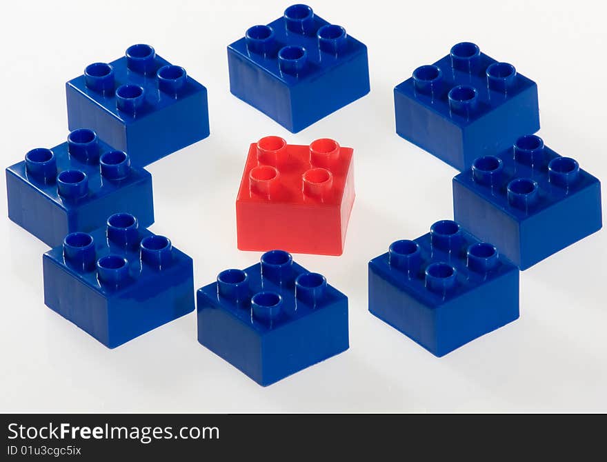 Red Block on battalion of blue Block. Red Block on battalion of blue Block