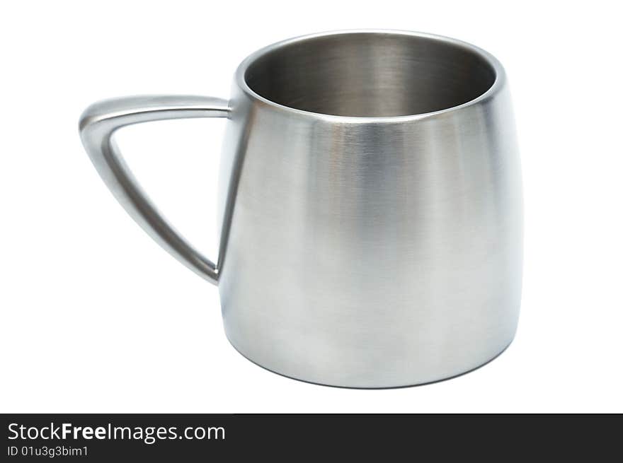 New steel cup on a white background