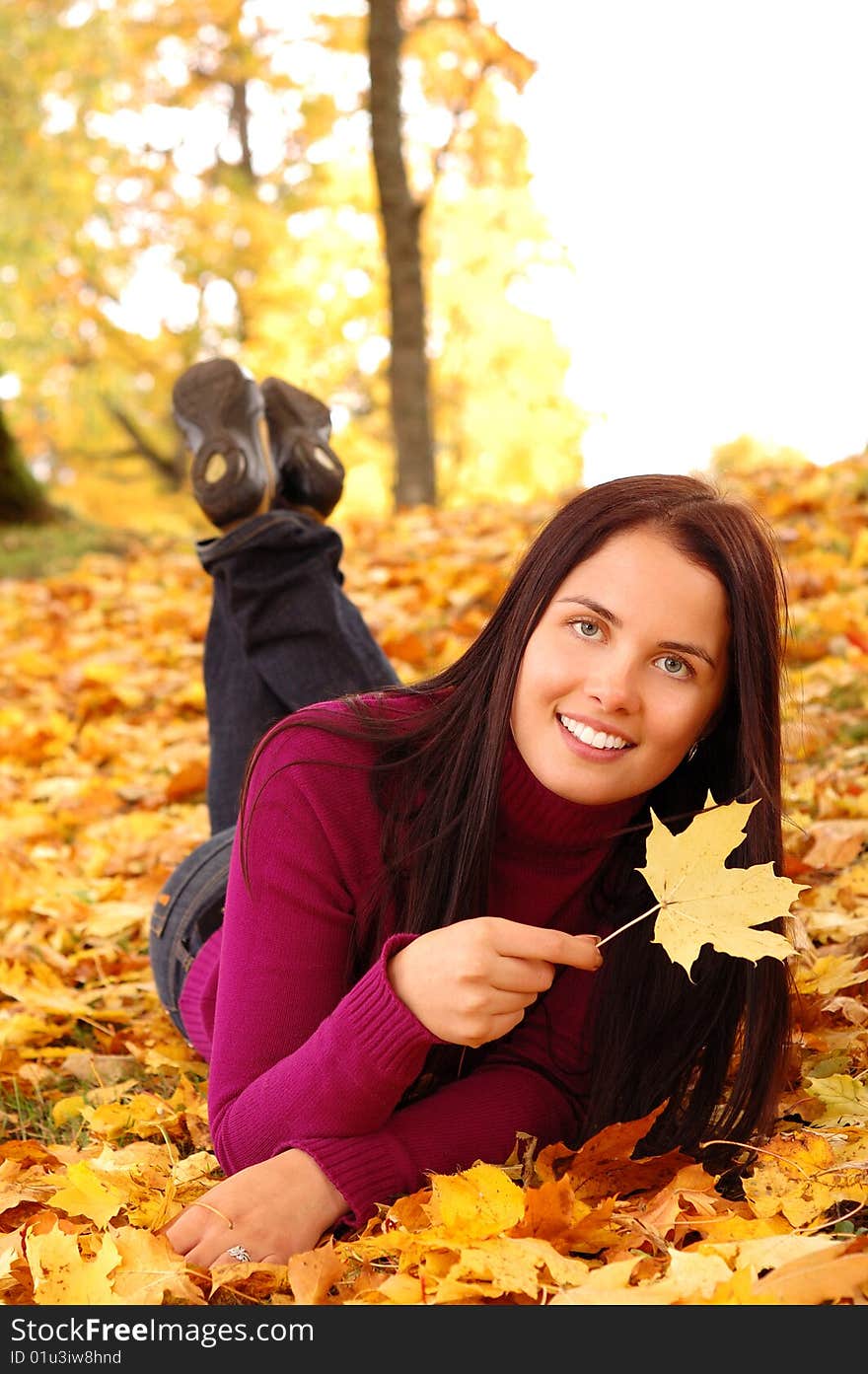 Young beautiful woman in the autumn park. Young beautiful woman in the autumn park