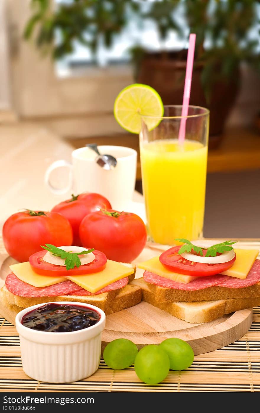 Healthy Breakfast Set In The Morning On Kitchen Table