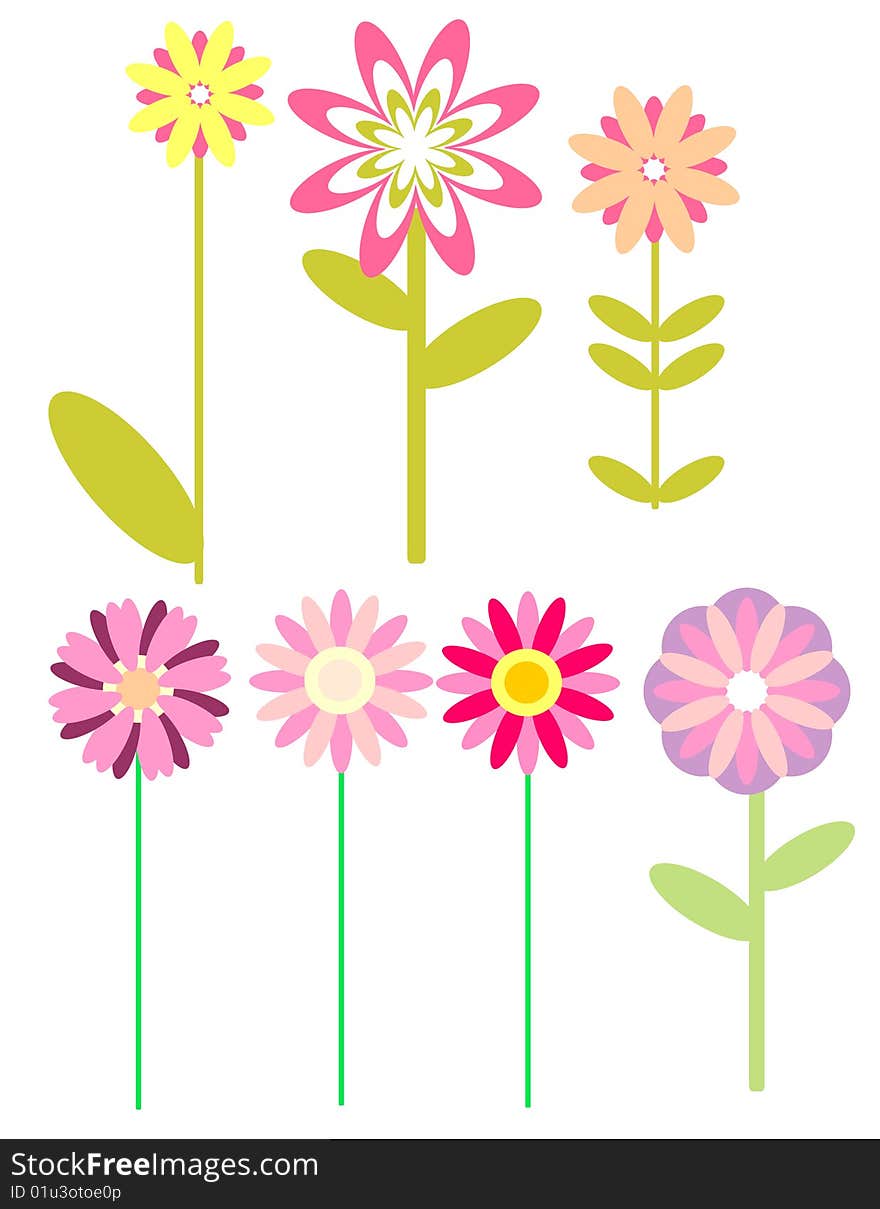 Illustration featuring a group of various imaginary flowers. vector, editable.