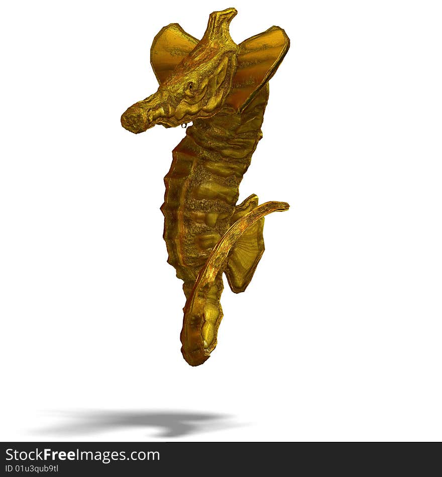 Sea horse or hippocampus. 3D render with clipping path and shadow over white. Sea horse or hippocampus. 3D render with clipping path and shadow over white