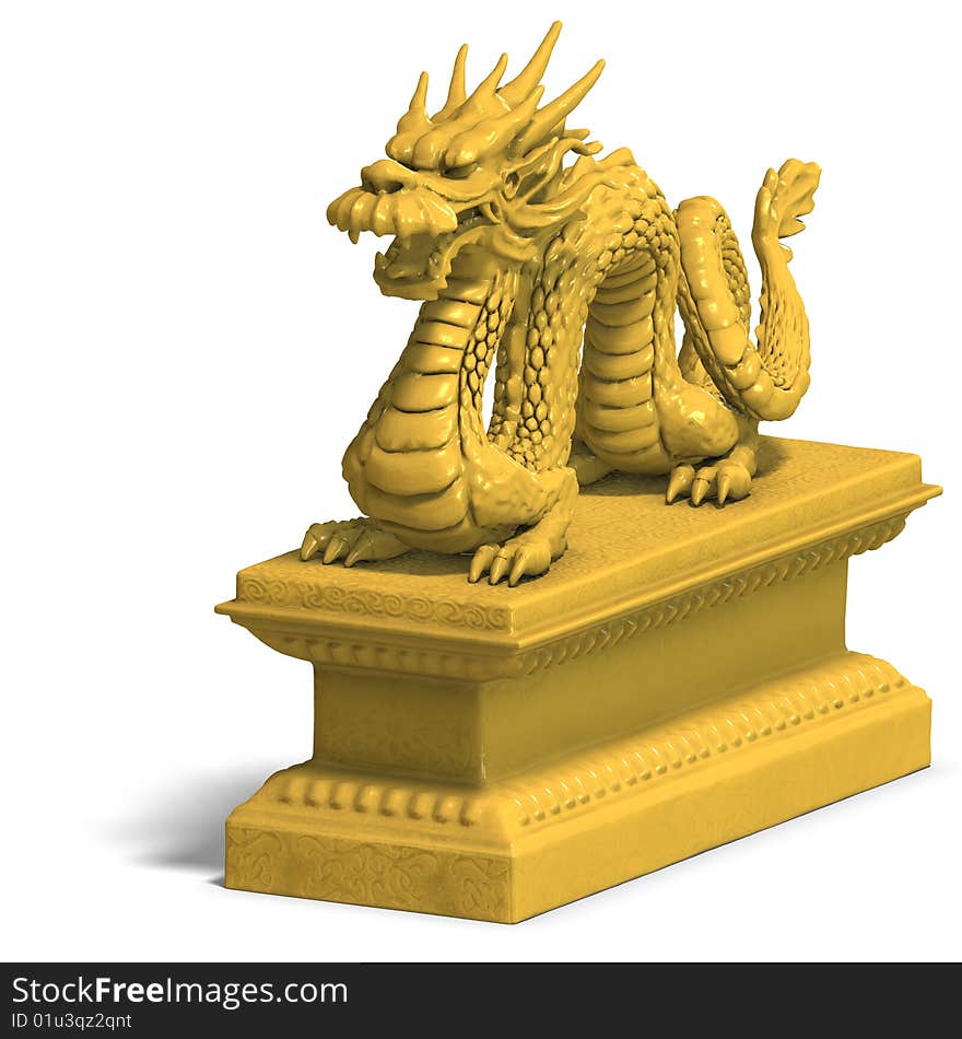 A golden dragon with a ball. 3D Render with clipping path and shadow over white. A golden dragon with a ball. 3D Render with clipping path and shadow over white