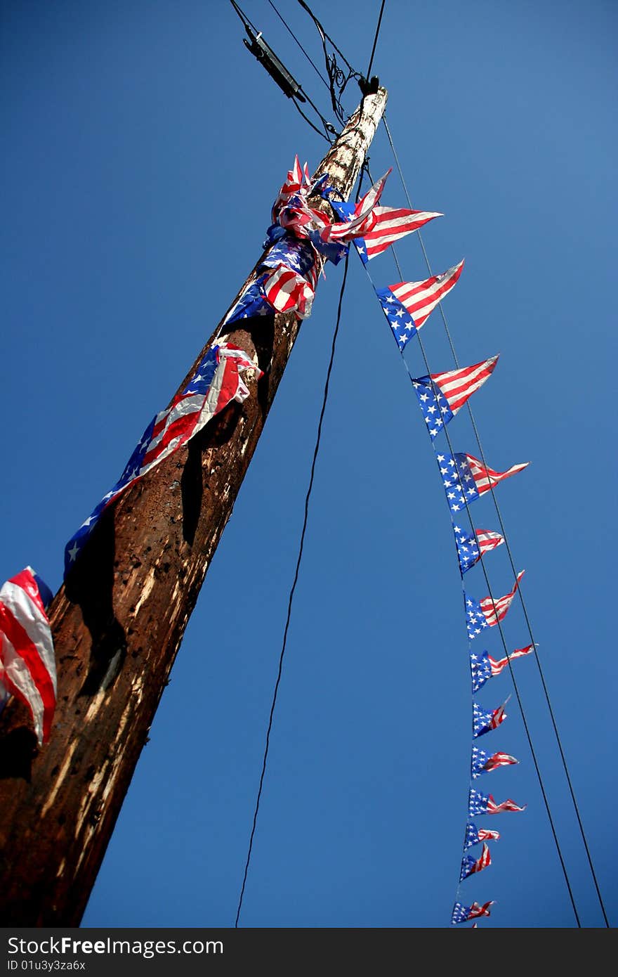 Decorative flags on telephone pole