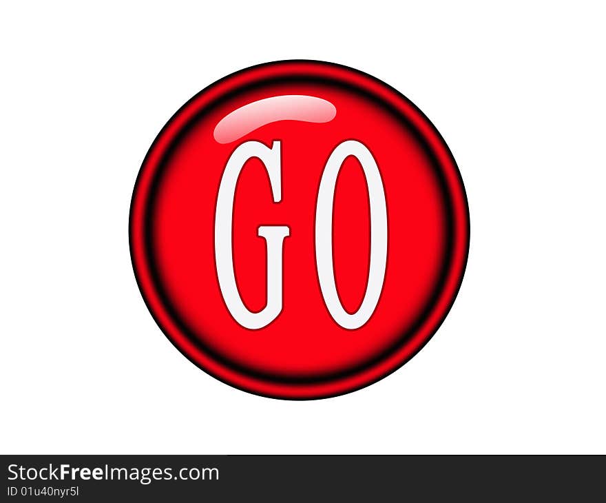 Illustrations of a red go button over white background