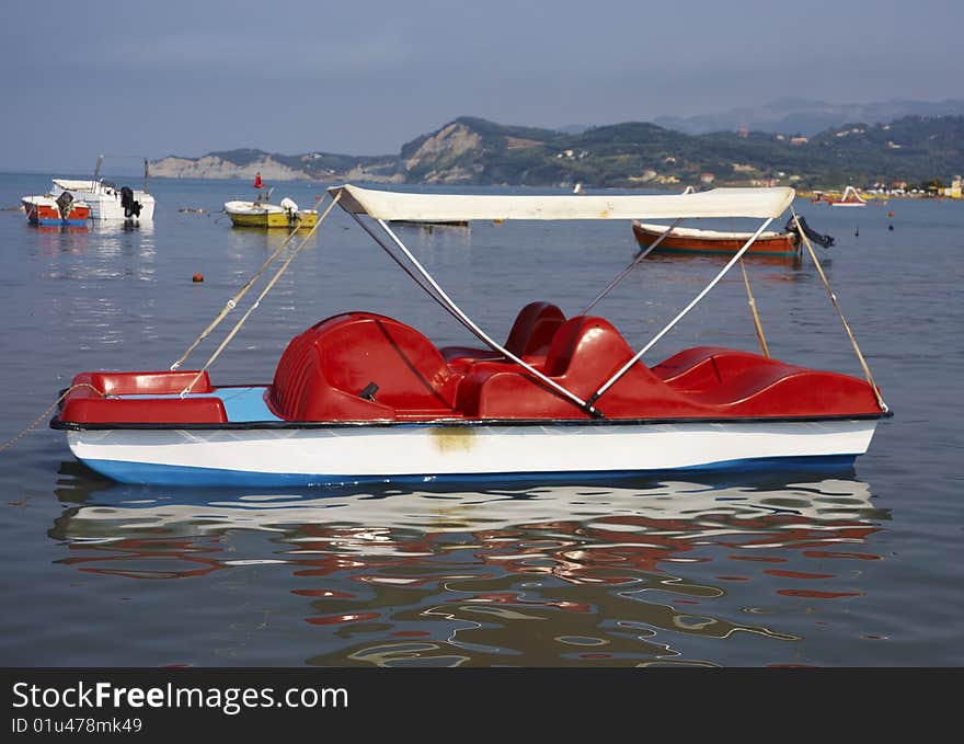 Peddle boat in the sea in Corfu Greece