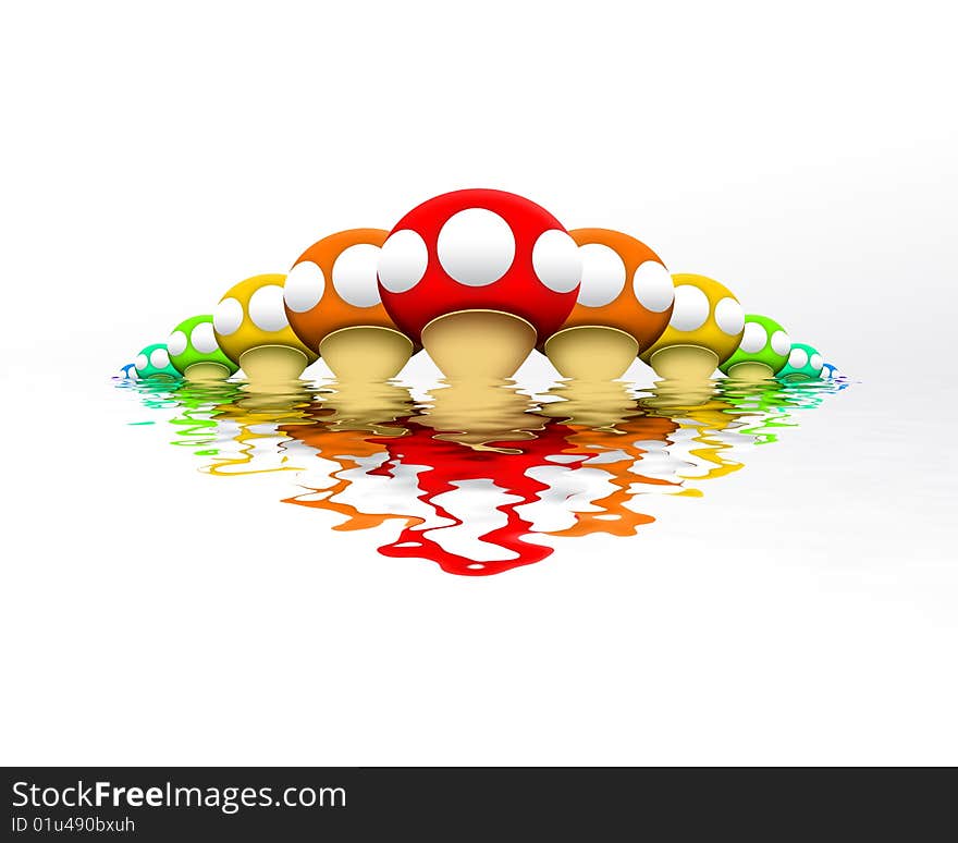 Beautiful Rainbow Mushrooms whit reflection in water