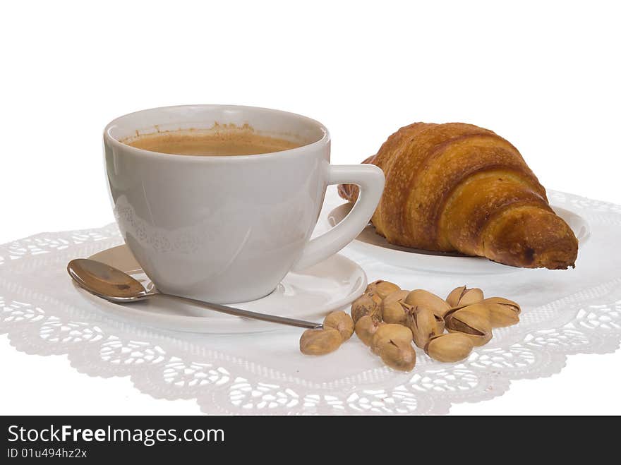 The continental breakfest on white napkin (isolated). The continental breakfest on white napkin (isolated)