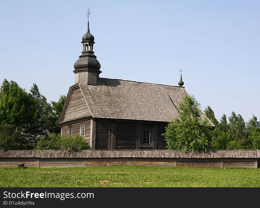 Rural wooden church in Belarus