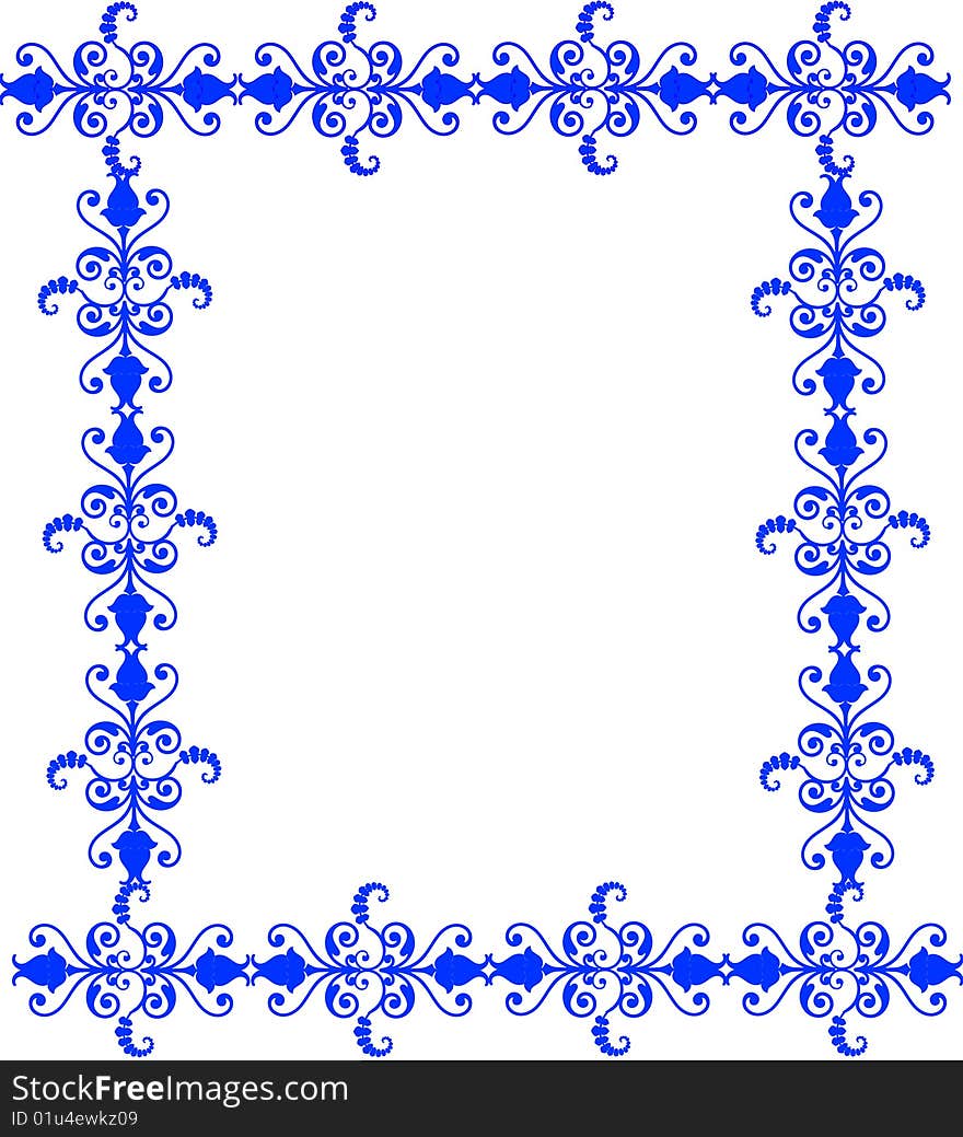 Blue floral frame with scroll. Blue floral frame with scroll