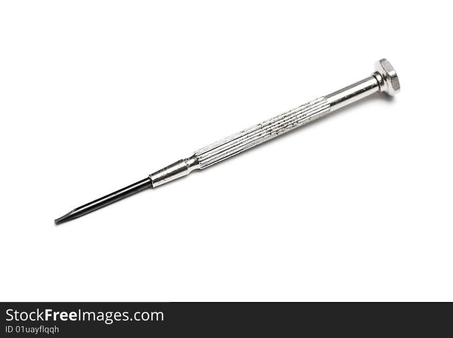 Jeweller's screwdriver on isolated white background. Jeweller's screwdriver on isolated white background