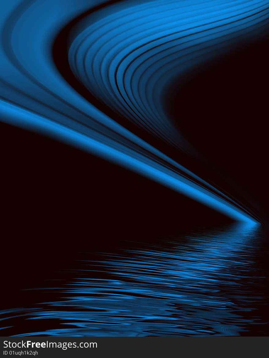 Reflection of a lunar path in water. Night, a blue curve beam. Reflection of a lunar path in water. Night, a blue curve beam.