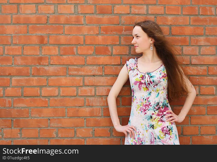 Girl Near The Brick Wall