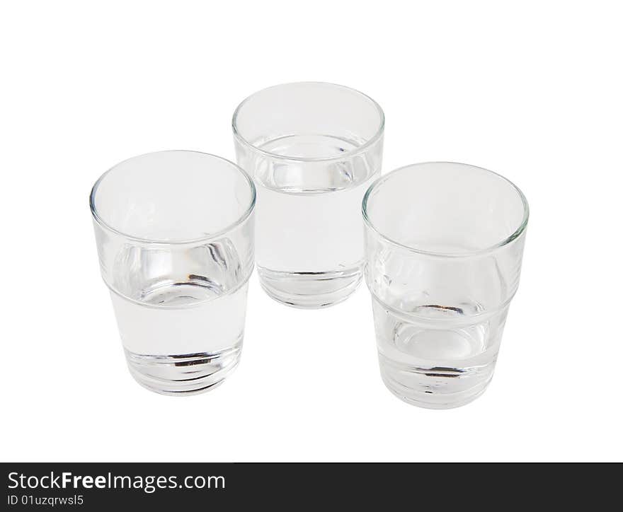 Three glasses of water - one nearly empty, one half full, one almost full (clipping path included)