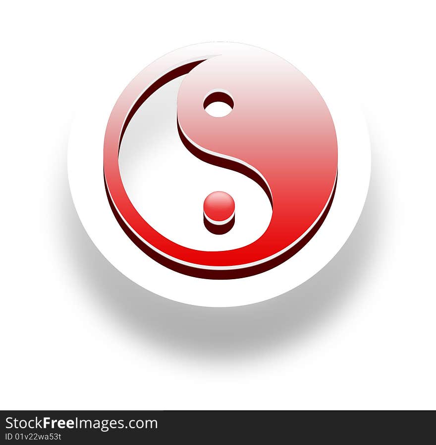 A three-dimensional red and white graphic of the traditional yin and yang symbol.  White background. A three-dimensional red and white graphic of the traditional yin and yang symbol.  White background.