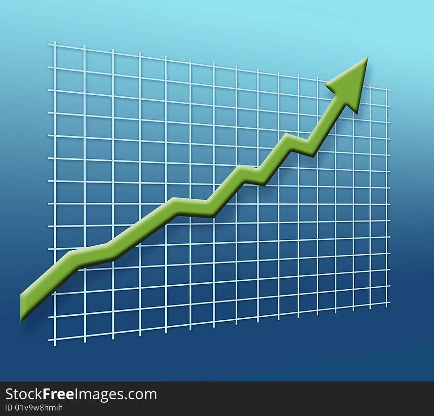 Business graph arrow on a grid pointing up for success. Business graph arrow on a grid pointing up for success