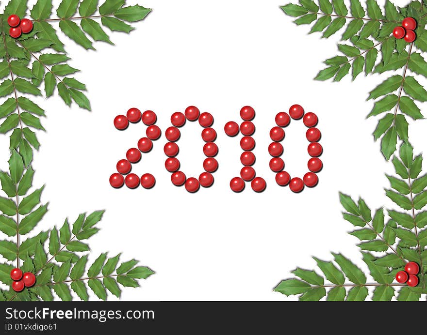 Christmas background. Border from branches, figures 2010