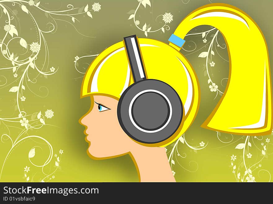 Blonde girl with head-phones