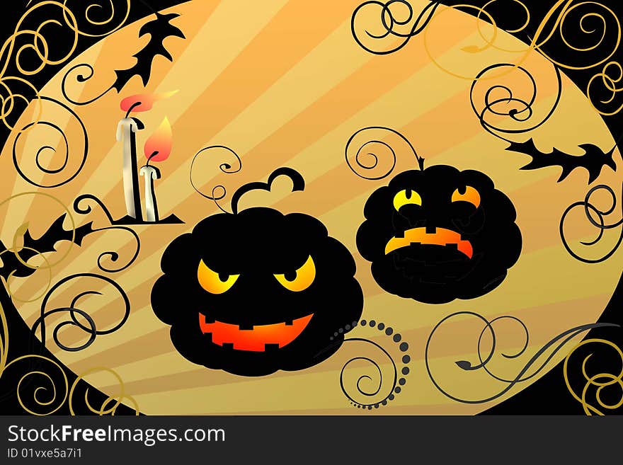 Halloween pumpkins and candles stylish illustratio