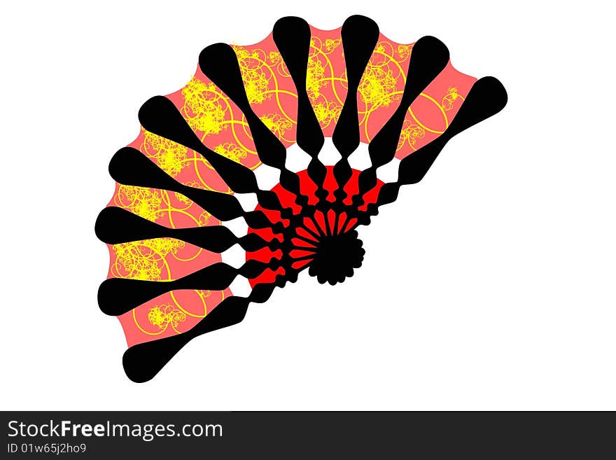 Opened stylized fan on a white background