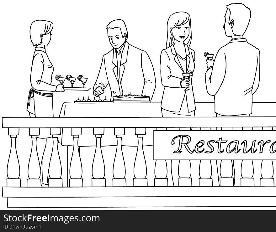 People at a cocktail party. Digital black and white illustration. People at a cocktail party. Digital black and white illustration.