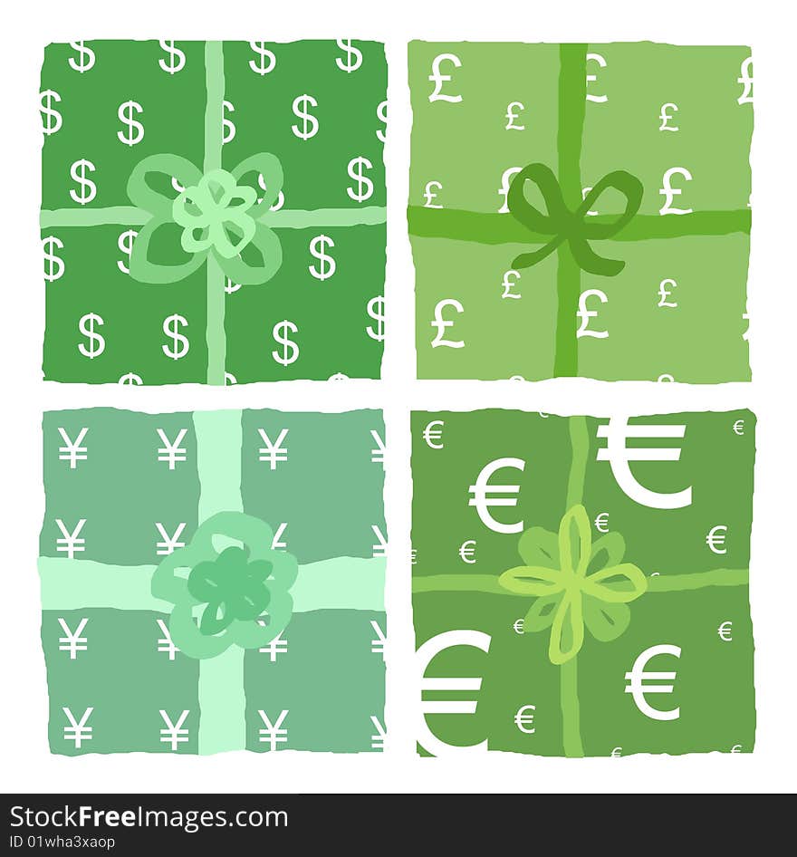 Global commerce: boxes with different currencies