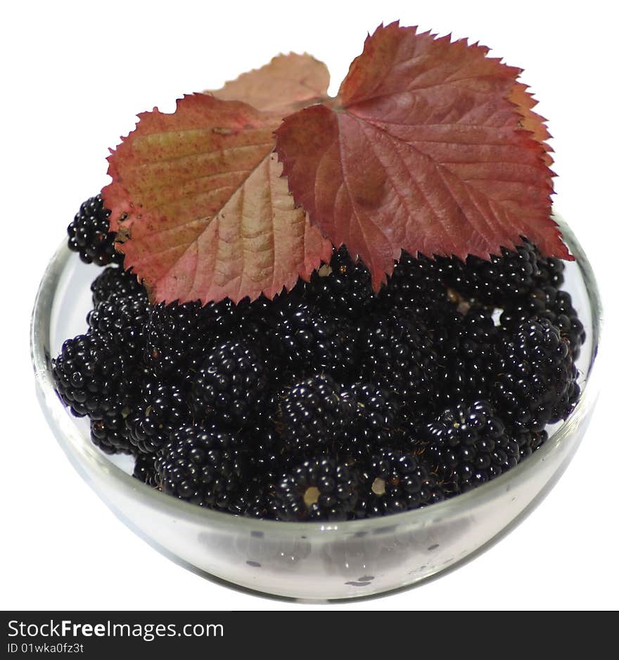 Bowl with blackberry and red leaves