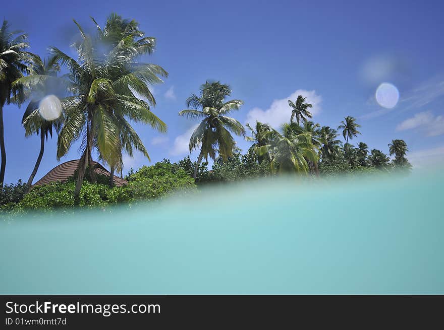 Tropical island with clear lagoon filled with water. Tropical island with clear lagoon filled with water