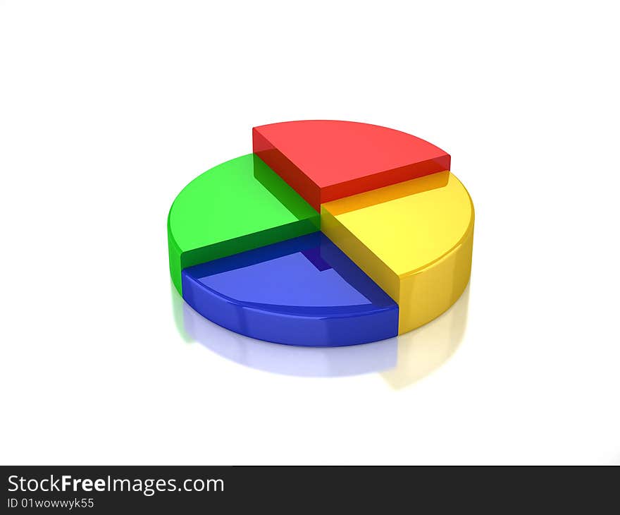 3D diagram with red, green, blue and yellow pieces and white background. 3D diagram with red, green, blue and yellow pieces and white background