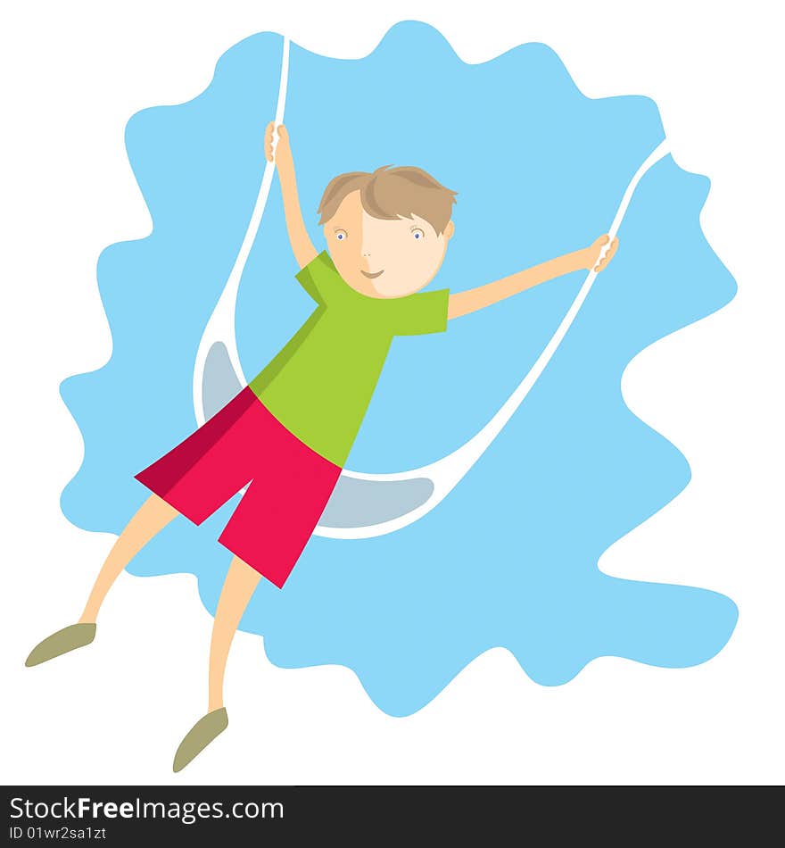 Boy Swinging. Color vector illustration. Cartoon.