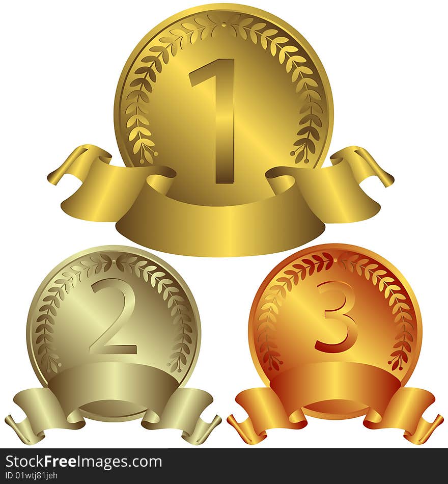 Gold, silver and bronze medals (vector)