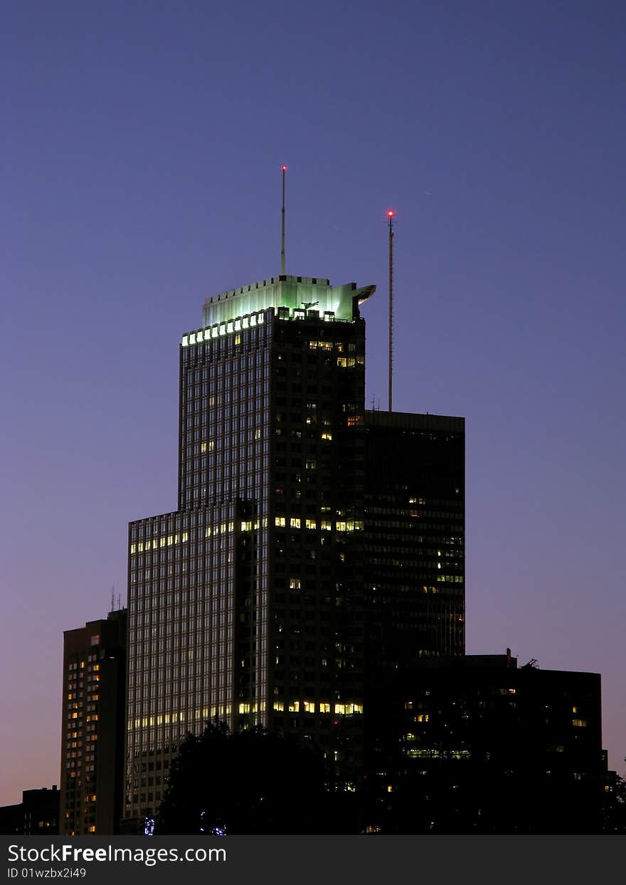 Modern skyscraper buildings illuminated at night, Montreal, Quebec, Canada. Modern skyscraper buildings illuminated at night, Montreal, Quebec, Canada.