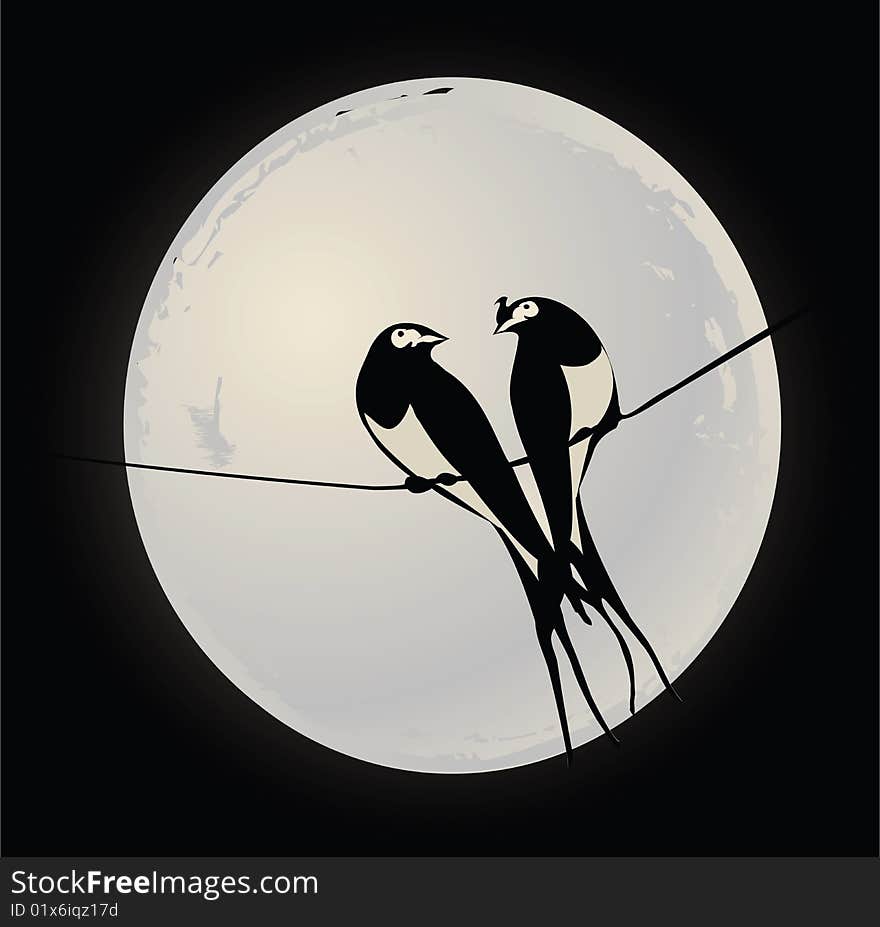 Birds on a wire, romantic layout for background design