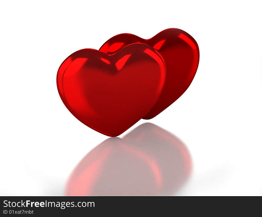 3D two glossy hearts