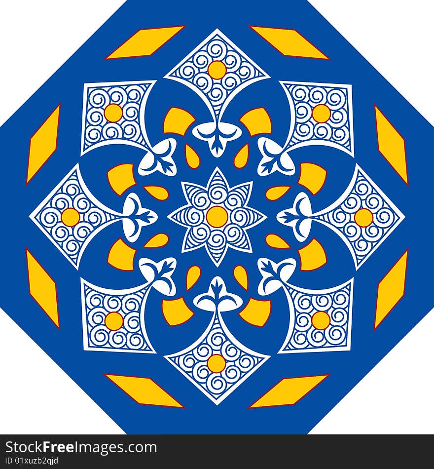 Blue-yellow ancient oriental ornament