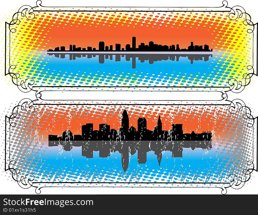 Abstract City Skyline and Silhouettes