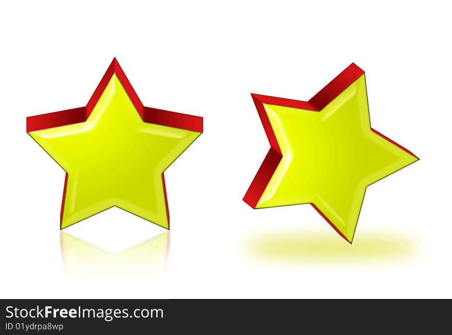 X-mas element, decoration or ornament: Stars in 3D isolated over white background with reflection. X-mas element, decoration or ornament: Stars in 3D isolated over white background with reflection