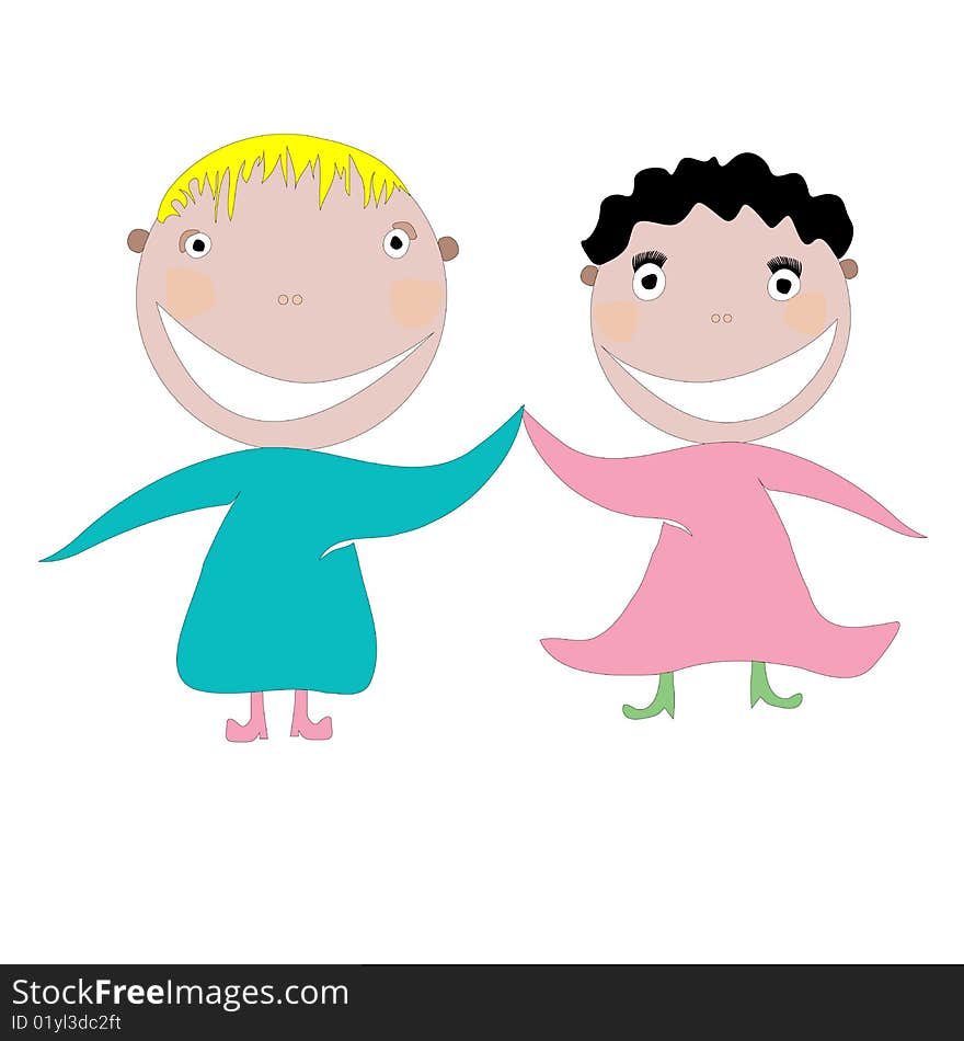 Little happy kids isolated on white background, abstract drawing; vector art illustration; more drawings in my gallery