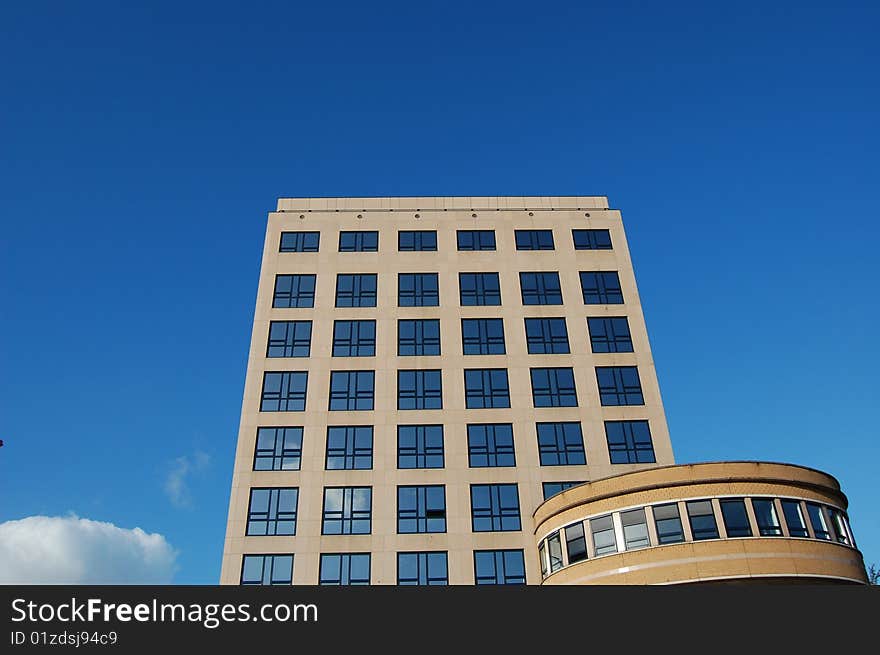 office center tower with blue sky