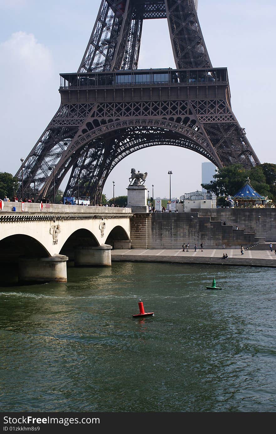 View of the eifflel tower la seine and pont d'lena. View of the eifflel tower la seine and pont d'lena