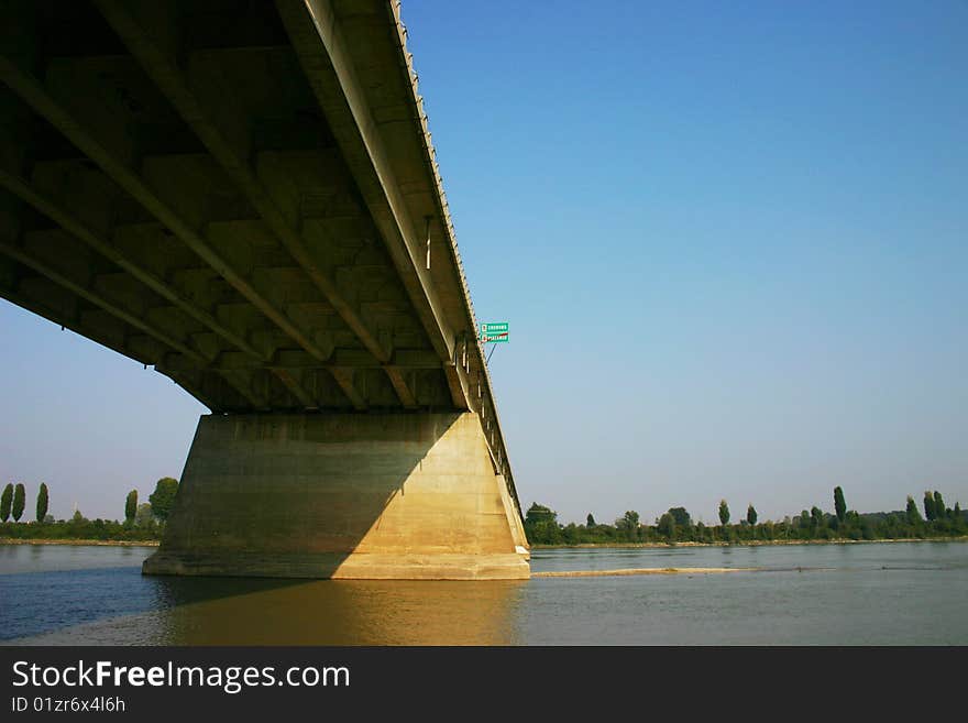 Modern bridge  in a end of summer day. Modern bridge  in a end of summer day