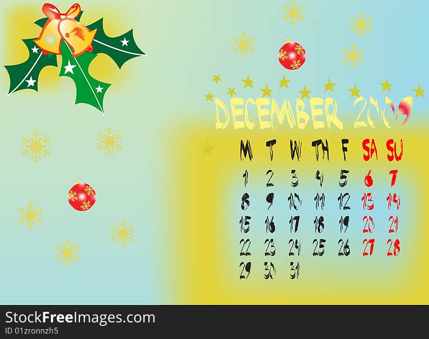 Calendar december 2009 vector illustration. Calendar december 2009 vector illustration