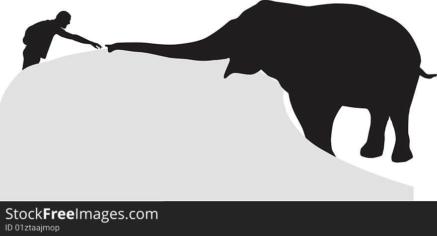 Man and elephant silhouette vector