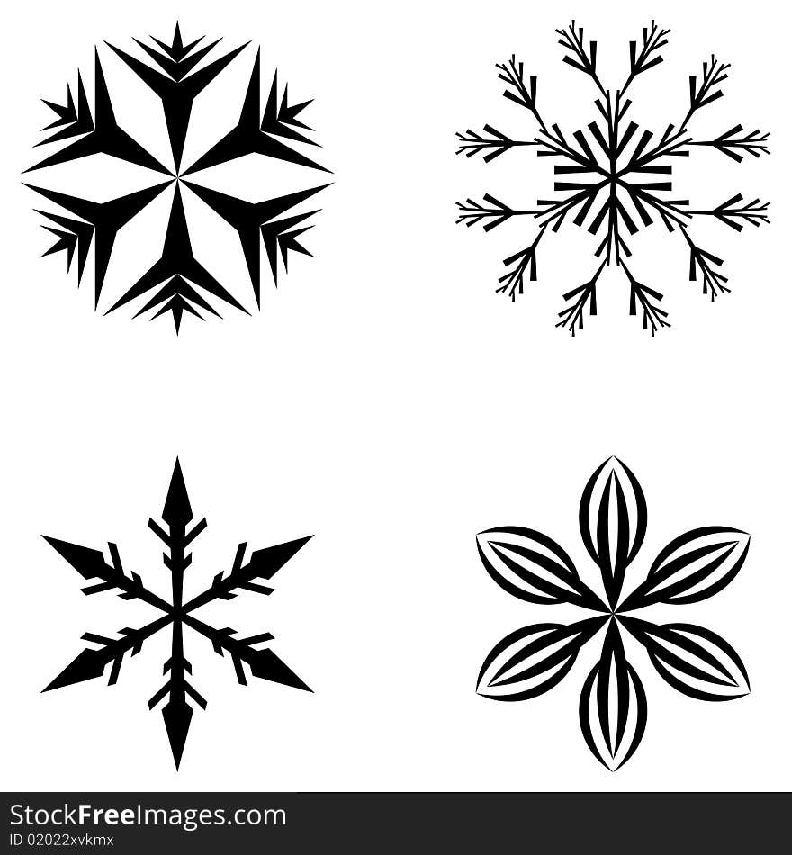 Vector illustration of four snowflakes