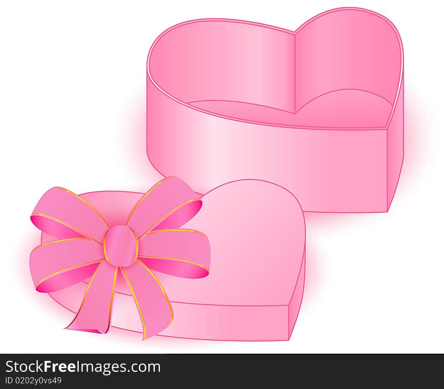 Present box heart pink bow vector graphic. Present box heart pink bow vector graphic