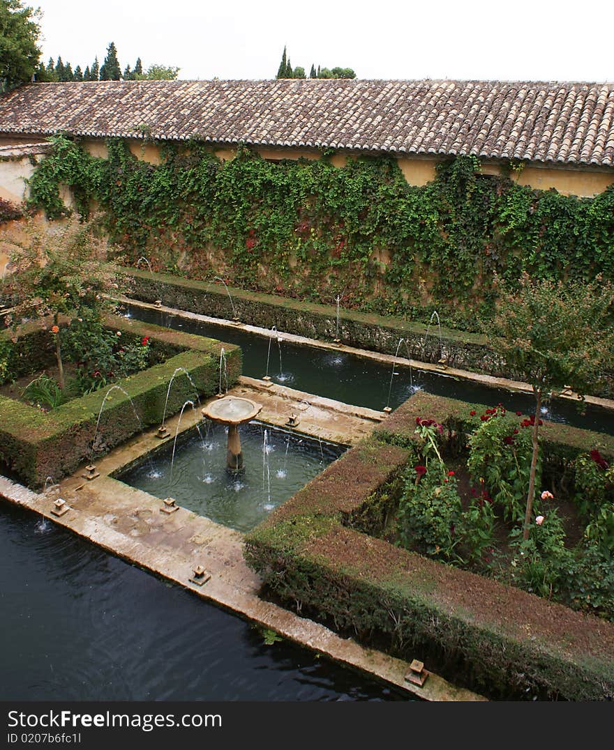 View of a fountain at alhambra, granada, spain