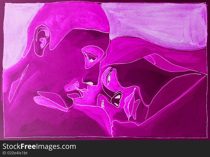 Pink draw of a couple of lovers