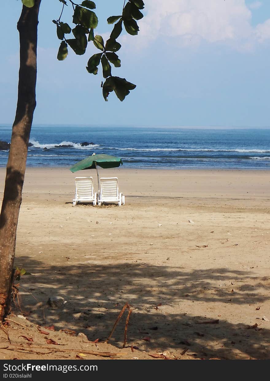 Beach Chairs and Ubrella on a Costa Rica Beach