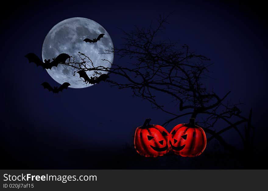 Scary Halloween background with full moon